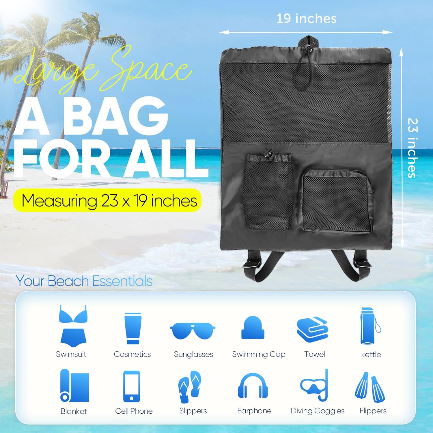 Swim Mesh Beach Bag, Waterproo - Drawstring Gym Bag avis et prix