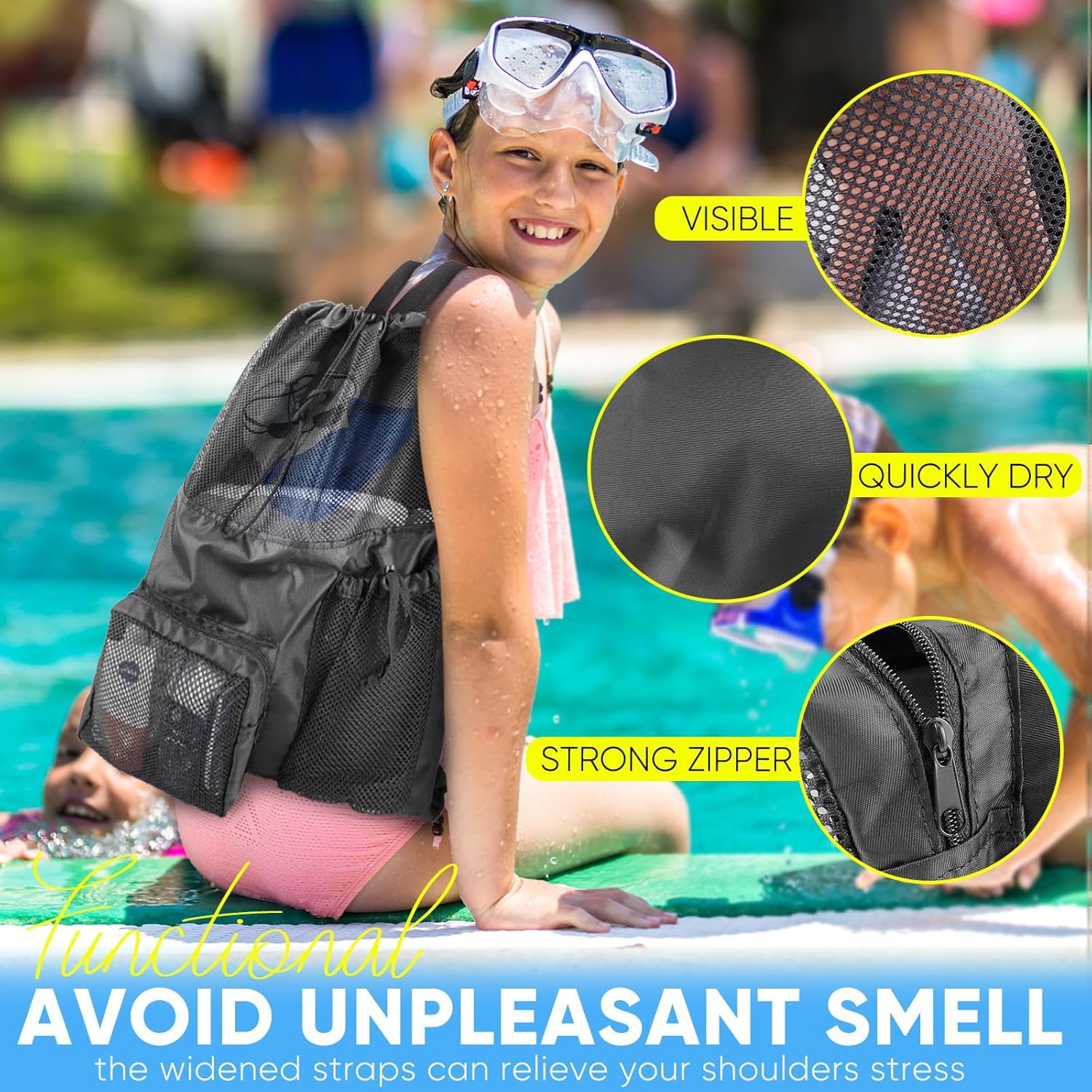 Swim Mesh Beach Bag, Waterproo - Drawstring Gym Bag avis et prix