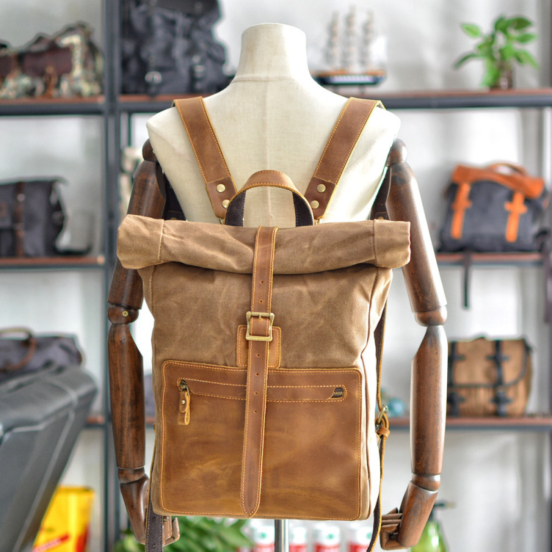 New simple and retro wax canva - Canvas Backpack Casual avis et prix