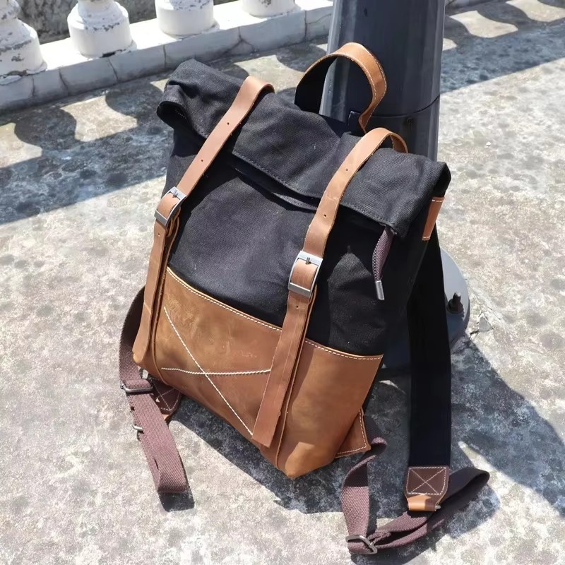 Fashion Men Backpack Waxed Can - Leather Backpack Vintage avis et prix