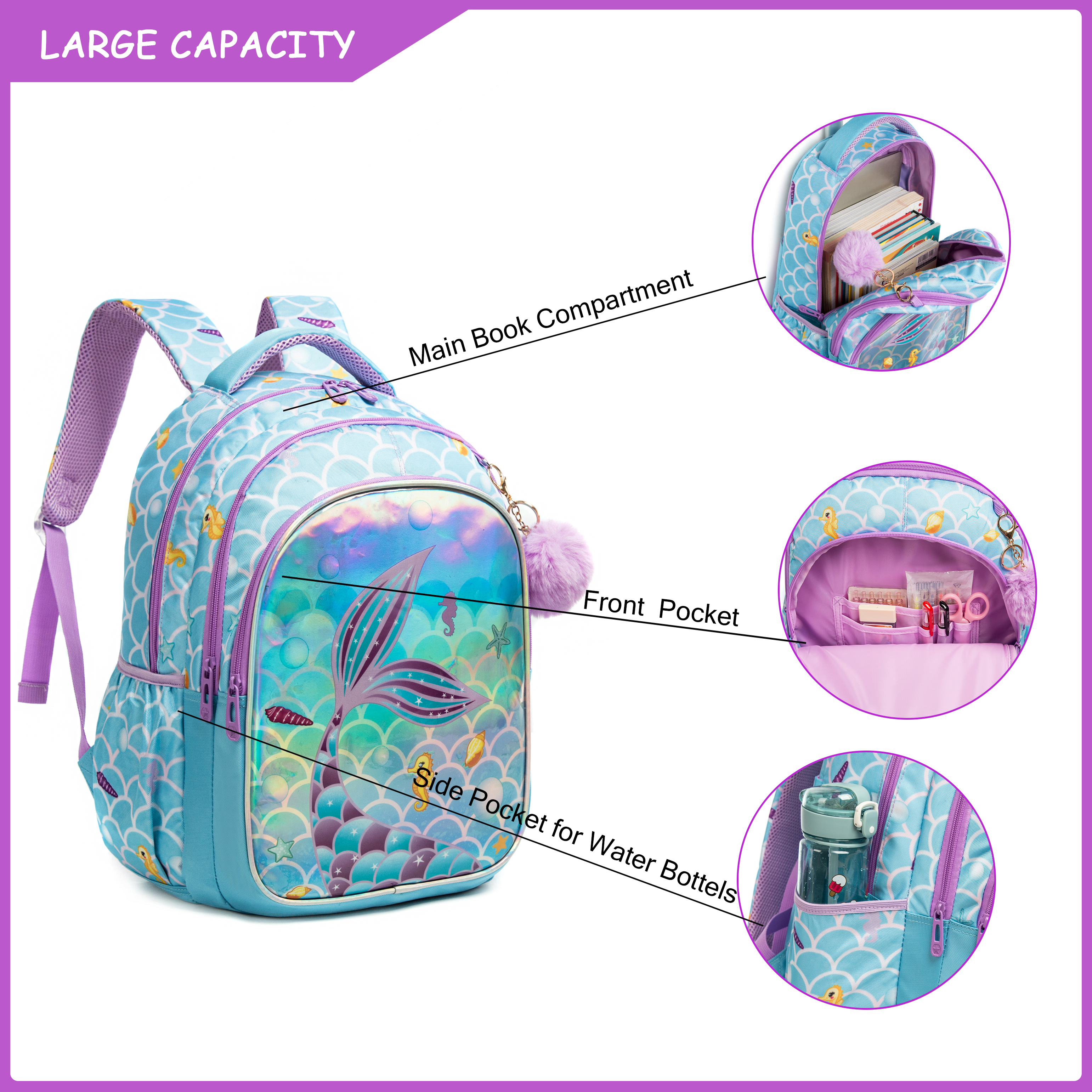 Meetbelify Cute  Blue Mermaid  - School Backpack Teen avis et prix