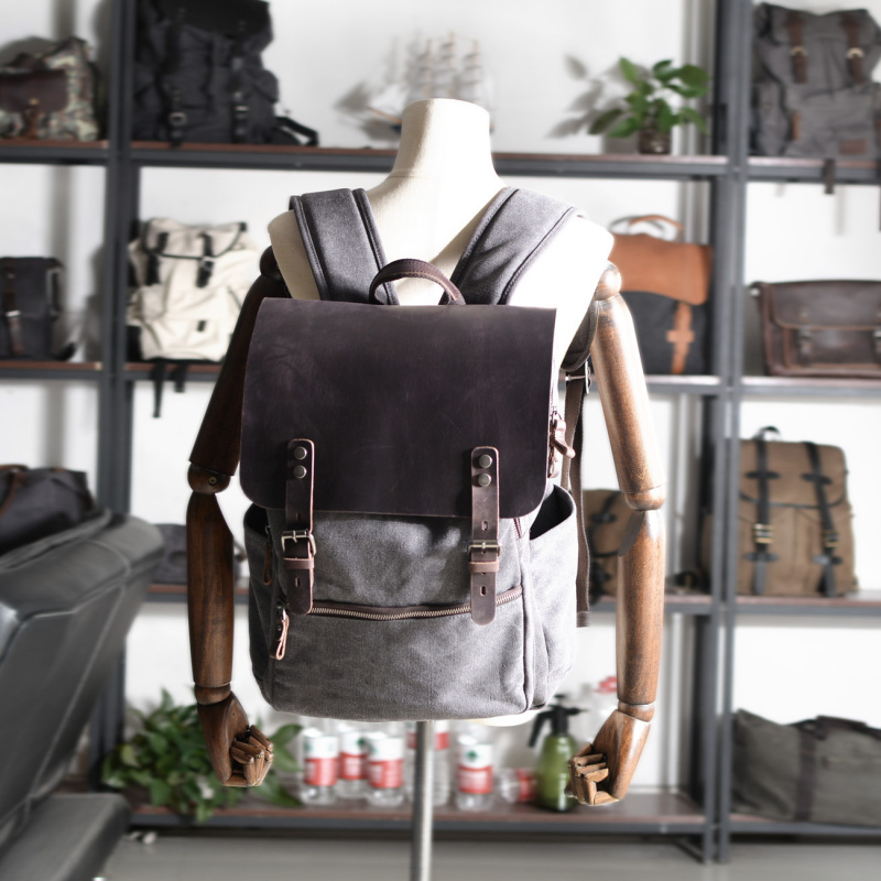 Retro men's backpack, double s - Canvas Backpack Casual avis et prix
